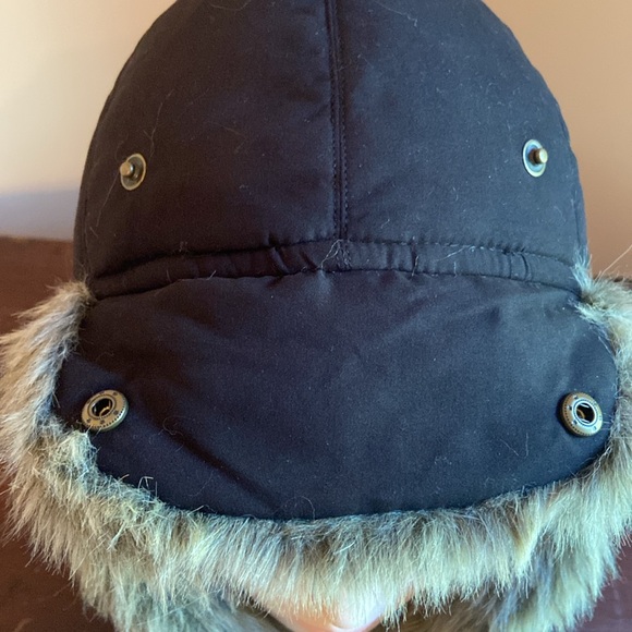 Eddie Bauer Trapper Hat Faux Fur Down Feather Black Quilted Unisex Size S/M - Picture 10 of 17